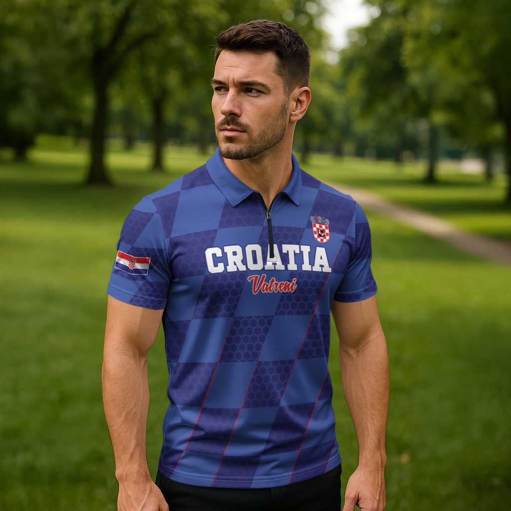 Custom Croatia Football Zipper Polo Shirt Come On Vatreni - Wonder Print Shop