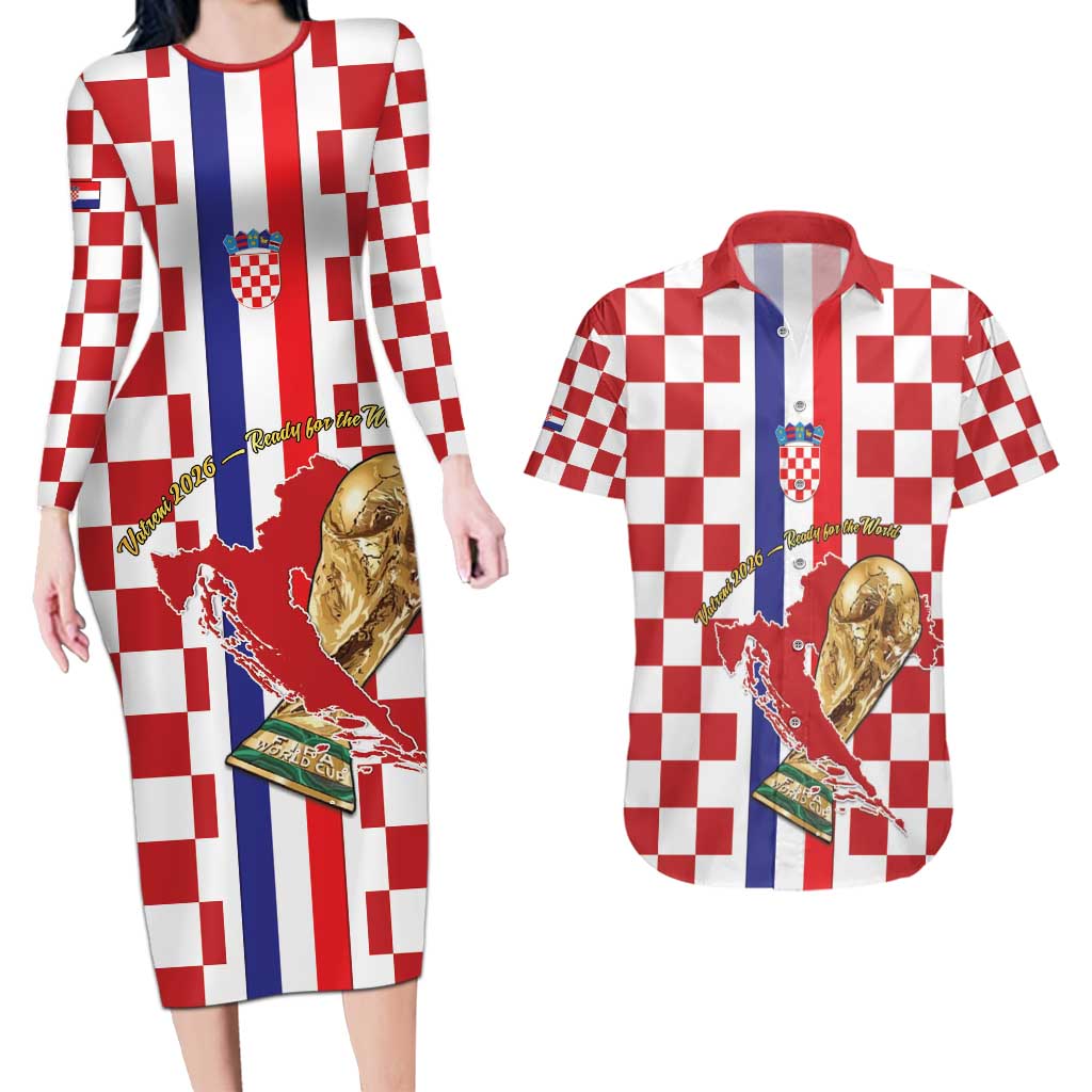 Custom Croatia Football Couples Matching Long Sleeve Bodycon Dress and Hawaiian Shirt Vatreni 2026 Ready For The World - Wonder Print Shop