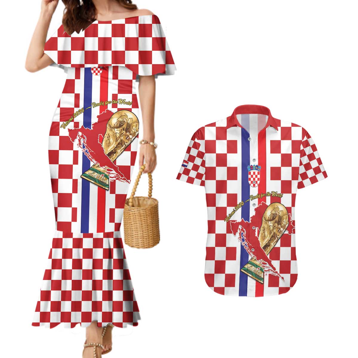 Custom Croatia Football Couples Matching Mermaid Dress and Hawaiian Shirt Vatreni 2026 Ready For The World - Wonder Print Shop