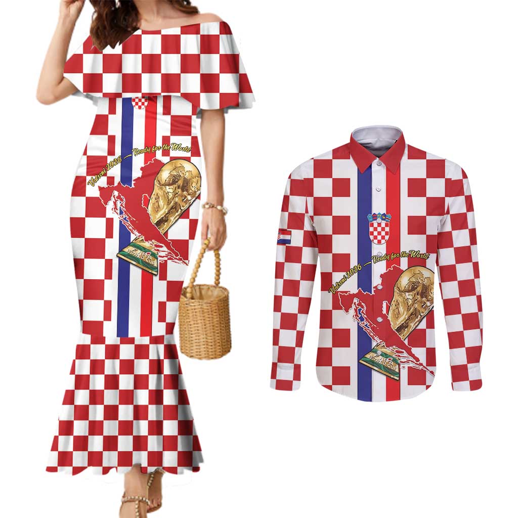 Custom Croatia Football Couples Matching Mermaid Dress and Long Sleeve Button Shirt Vatreni 2026 Ready For The World - Wonder Print Shop