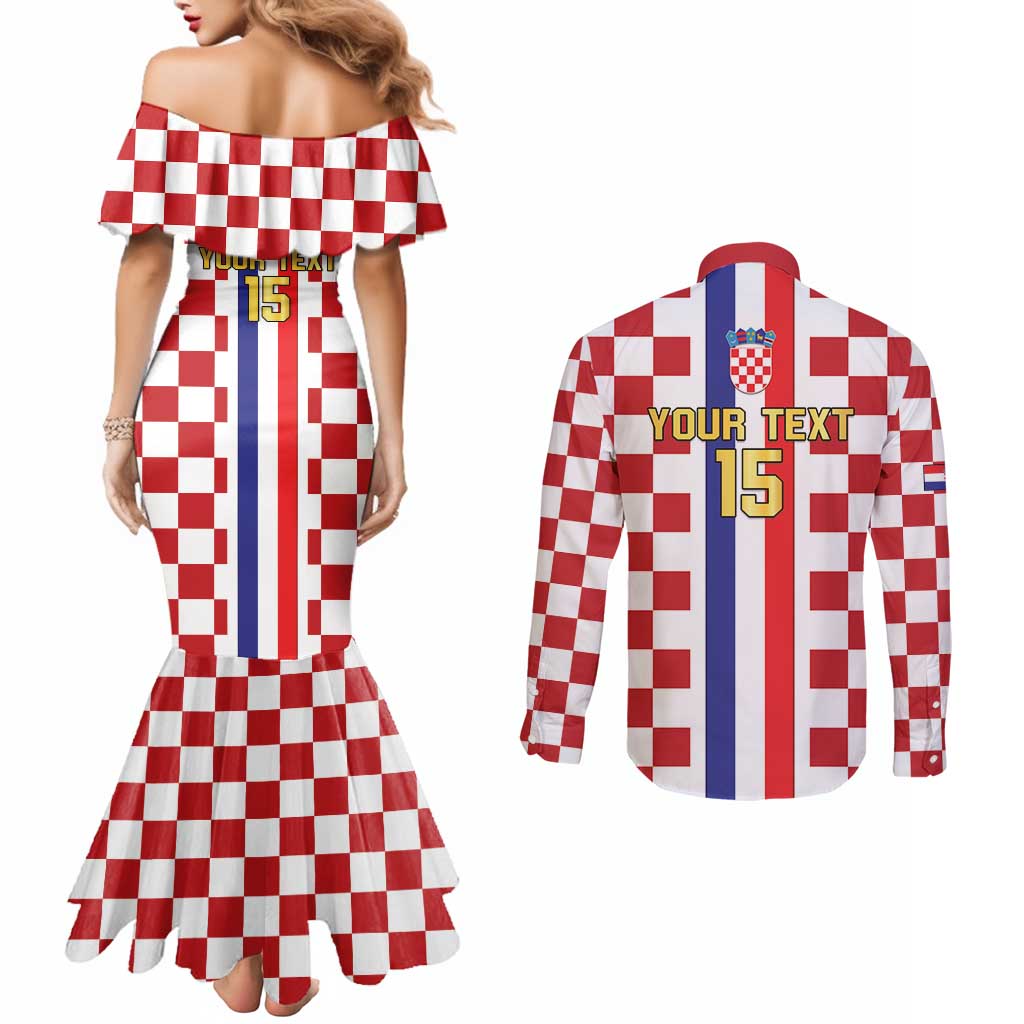 Custom Croatia Football Couples Matching Mermaid Dress and Long Sleeve Button Shirt Vatreni 2026 Ready For The World - Wonder Print Shop