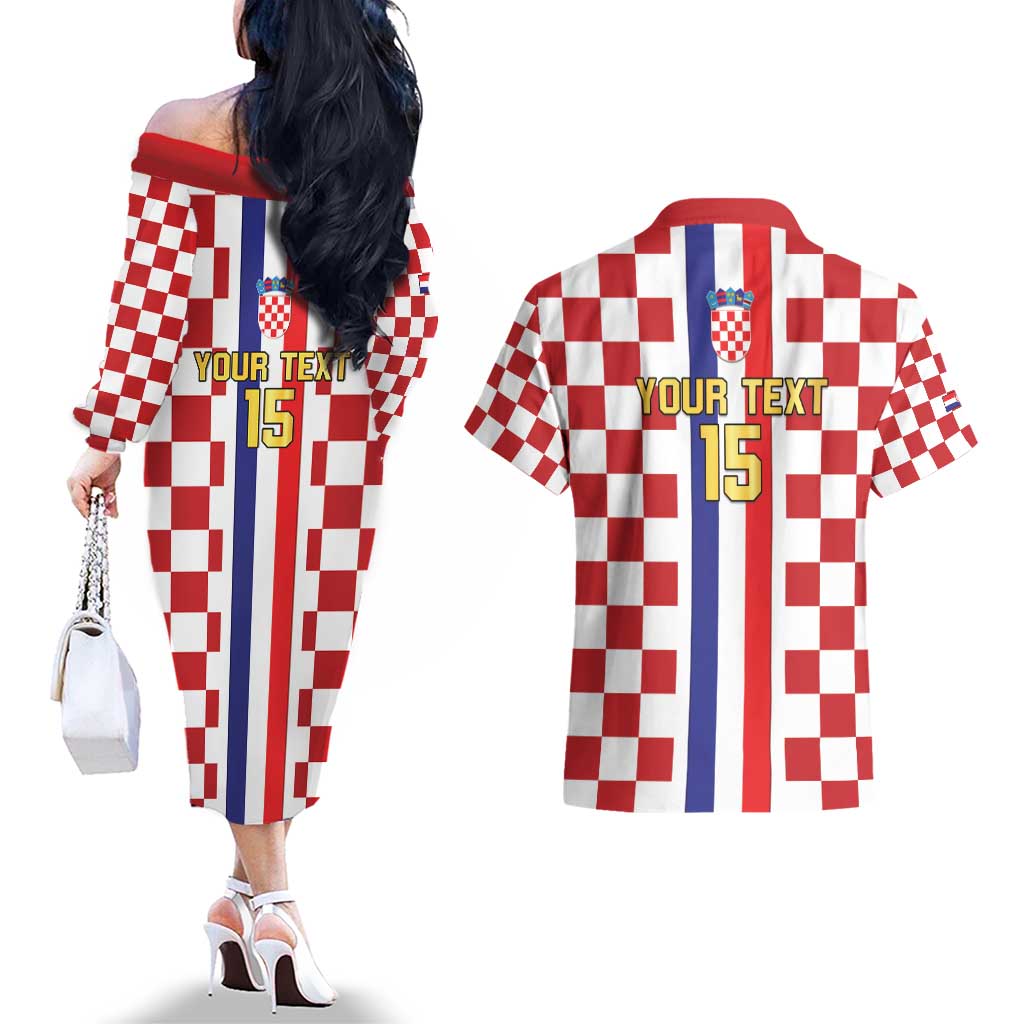 Custom Croatia Football Couples Matching Off The Shoulder Long Sleeve Dress and Hawaiian Shirt Vatreni 2026 Ready For The World - Wonder Print Shop