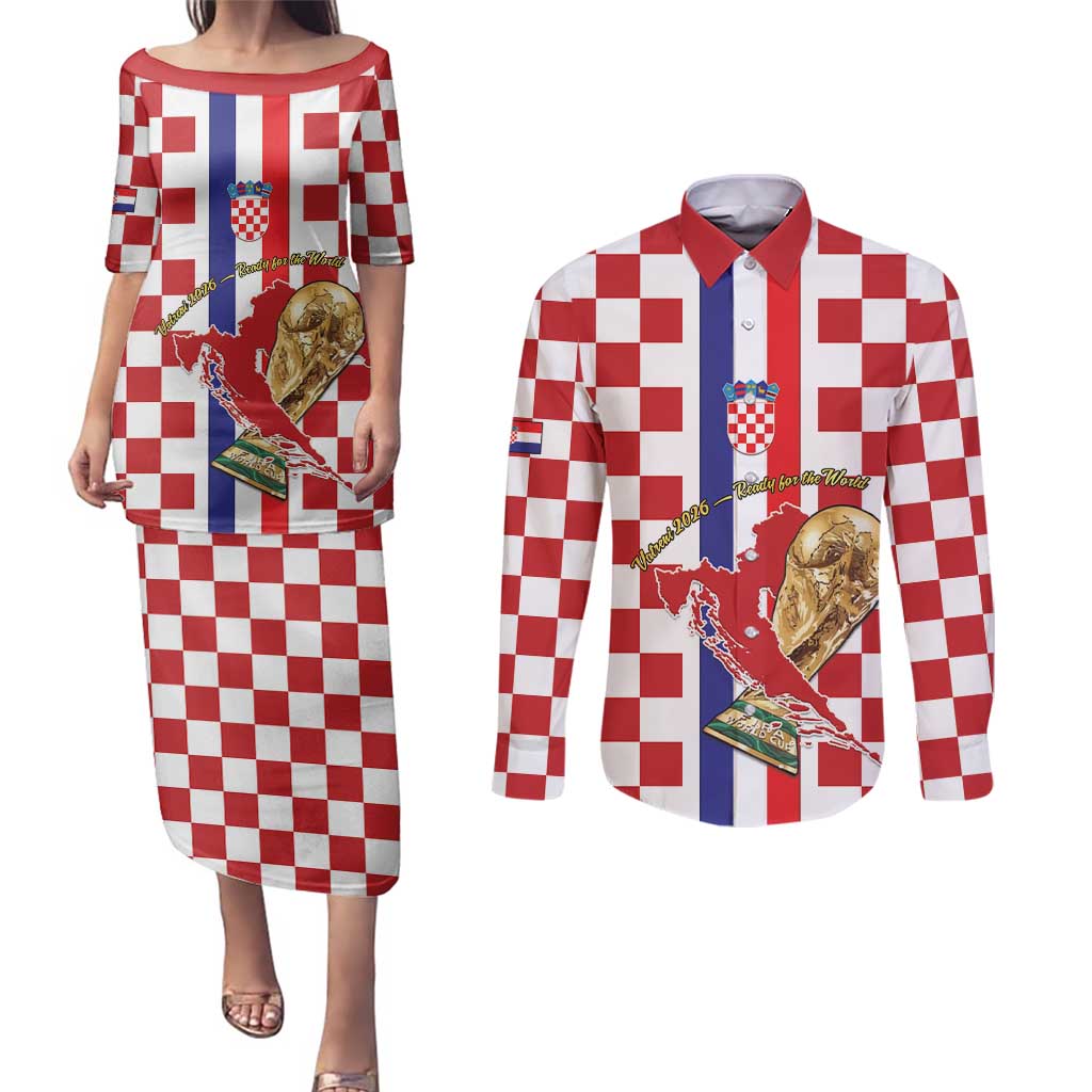 Custom Croatia Football Couples Matching Puletasi and Long Sleeve Button Shirt Vatreni 2026 Ready For The World - Wonder Print Shop