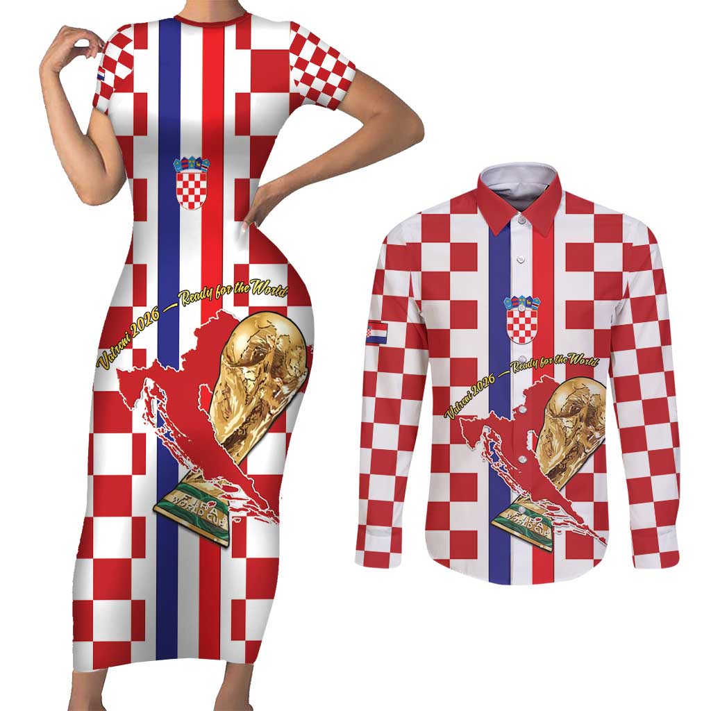 Custom Croatia Football Couples Matching Short Sleeve Bodycon Dress and Long Sleeve Button Shirt Vatreni 2026 Ready For The World - Wonder Print Shop