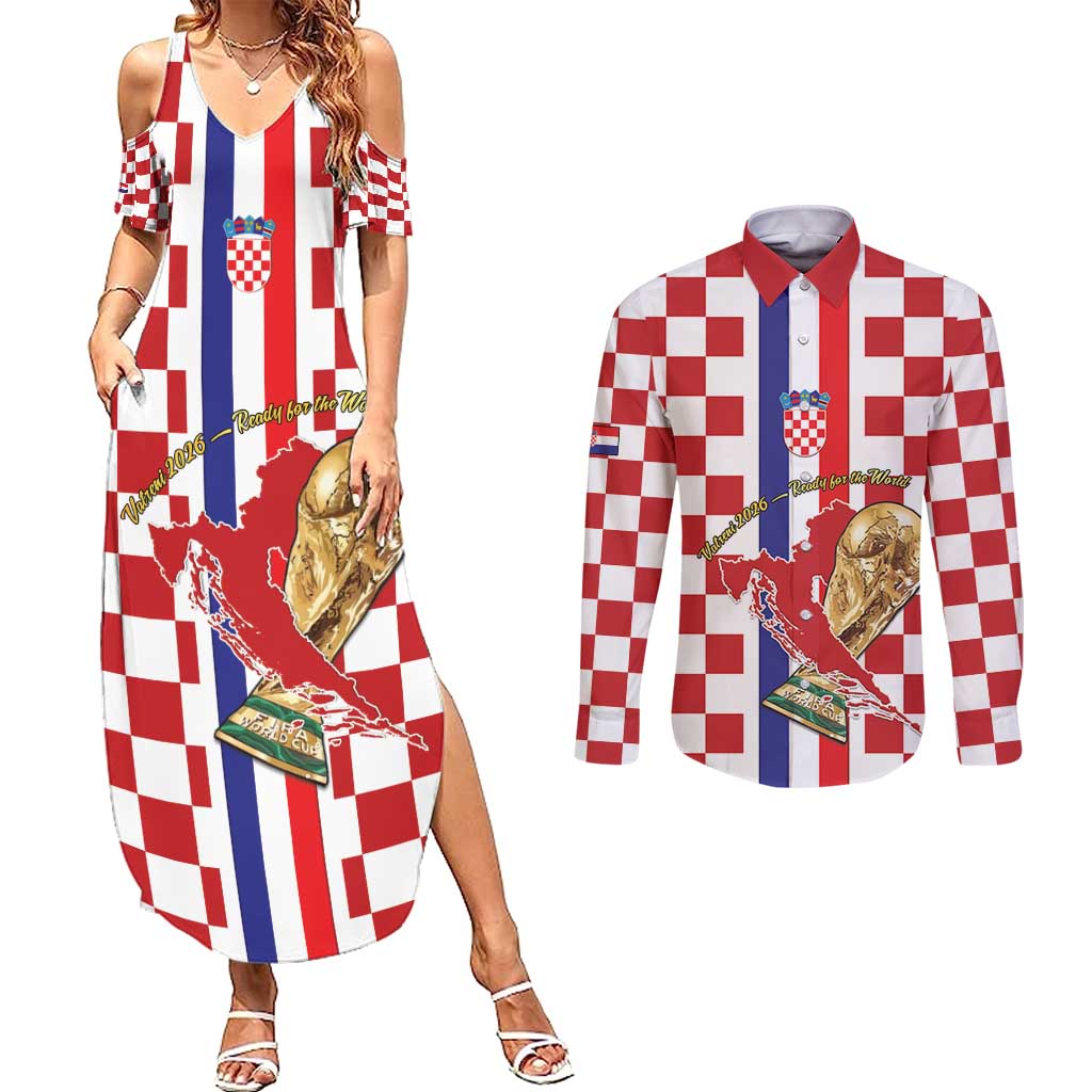 Custom Croatia Football Couples Matching Summer Maxi Dress and Long Sleeve Button Shirt Vatreni 2026 Ready For The World - Wonder Print Shop