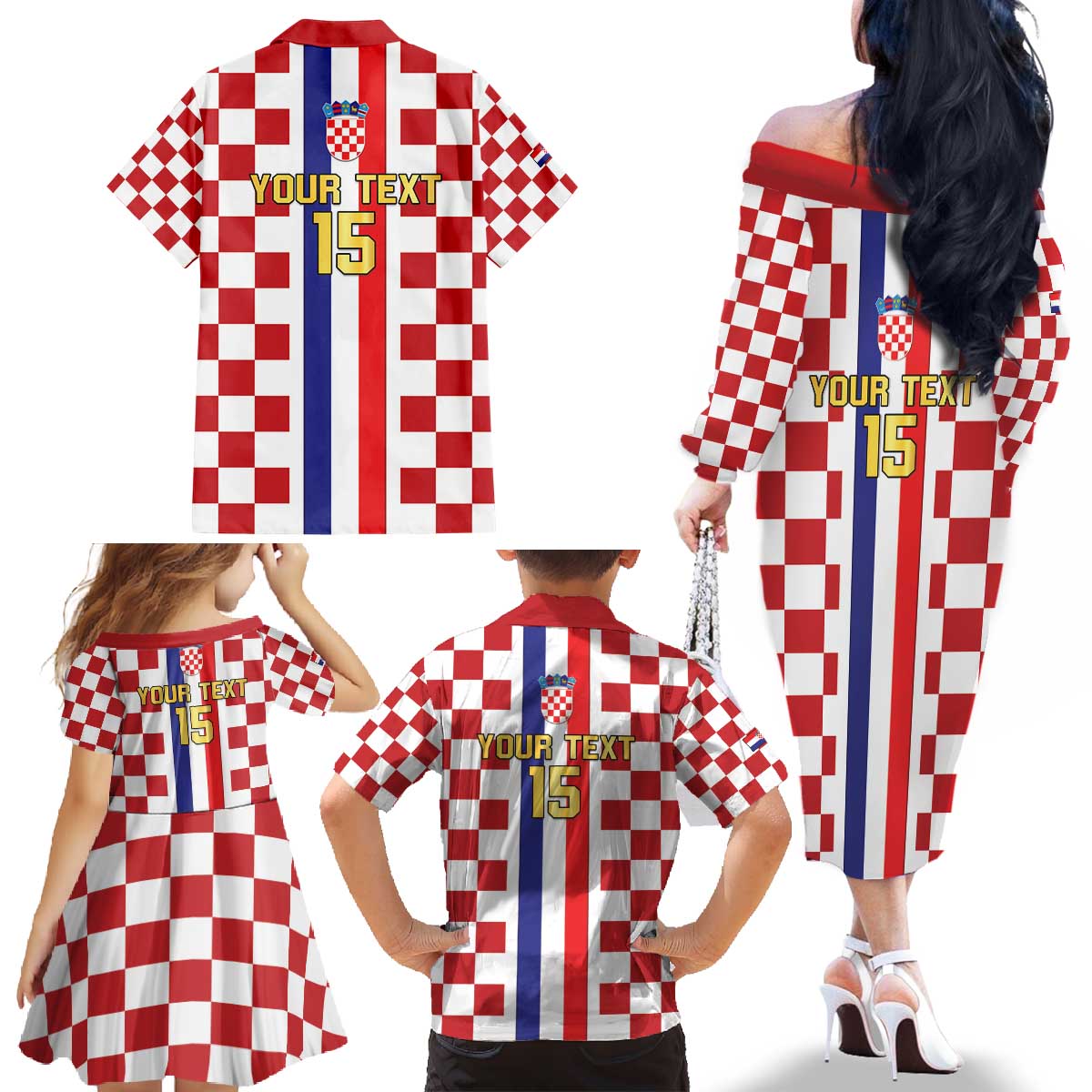 Custom Croatia Football Family Matching Off The Shoulder Long Sleeve Dress and Hawaiian Shirt Vatreni 2026 Ready For The World - Wonder Print Shop