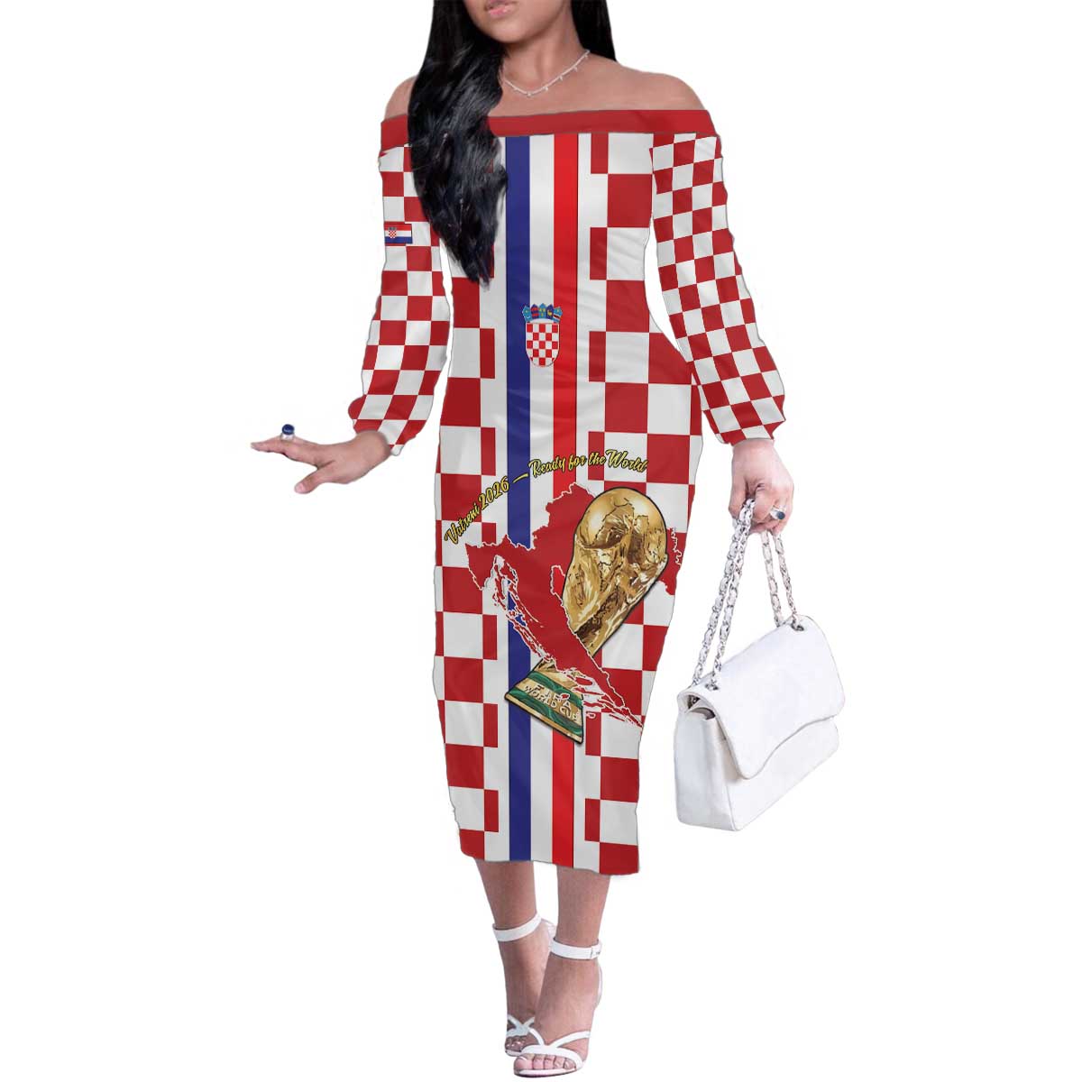 Custom Croatia Football Family Matching Off The Shoulder Long Sleeve Dress and Hawaiian Shirt Vatreni 2026 Ready For The World - Wonder Print Shop