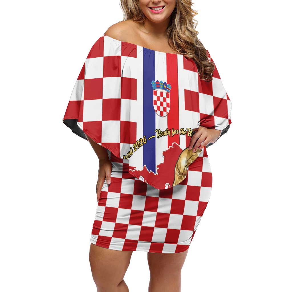 Custom Croatia Football Family Matching Off Shoulder Short Dress and Hawaiian Shirt Vatreni 2026 Ready For The World - Wonder Print Shop