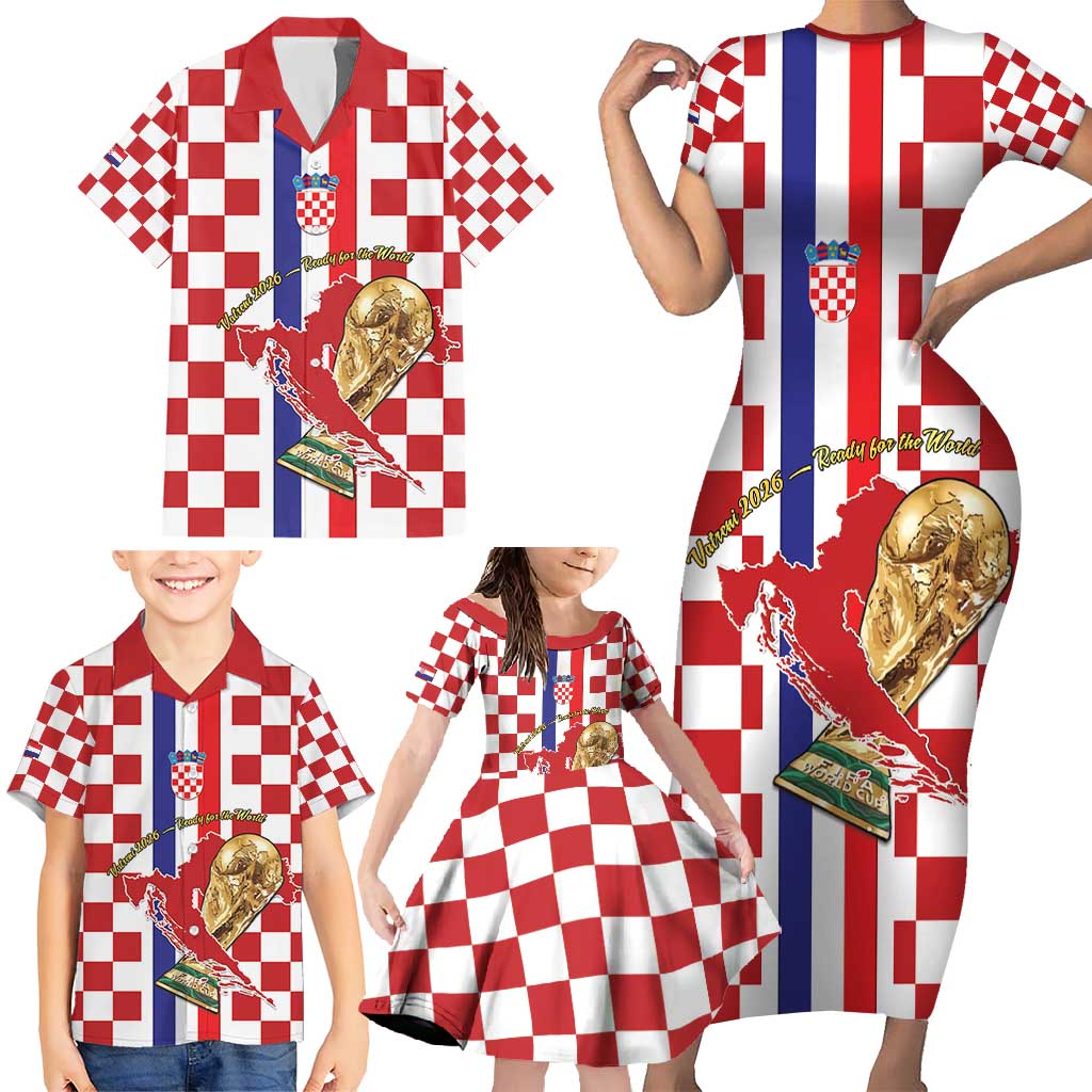 Custom Croatia Football Family Matching Short Sleeve Bodycon Dress and Hawaiian Shirt Vatreni 2026 Ready For The World - Wonder Print Shop
