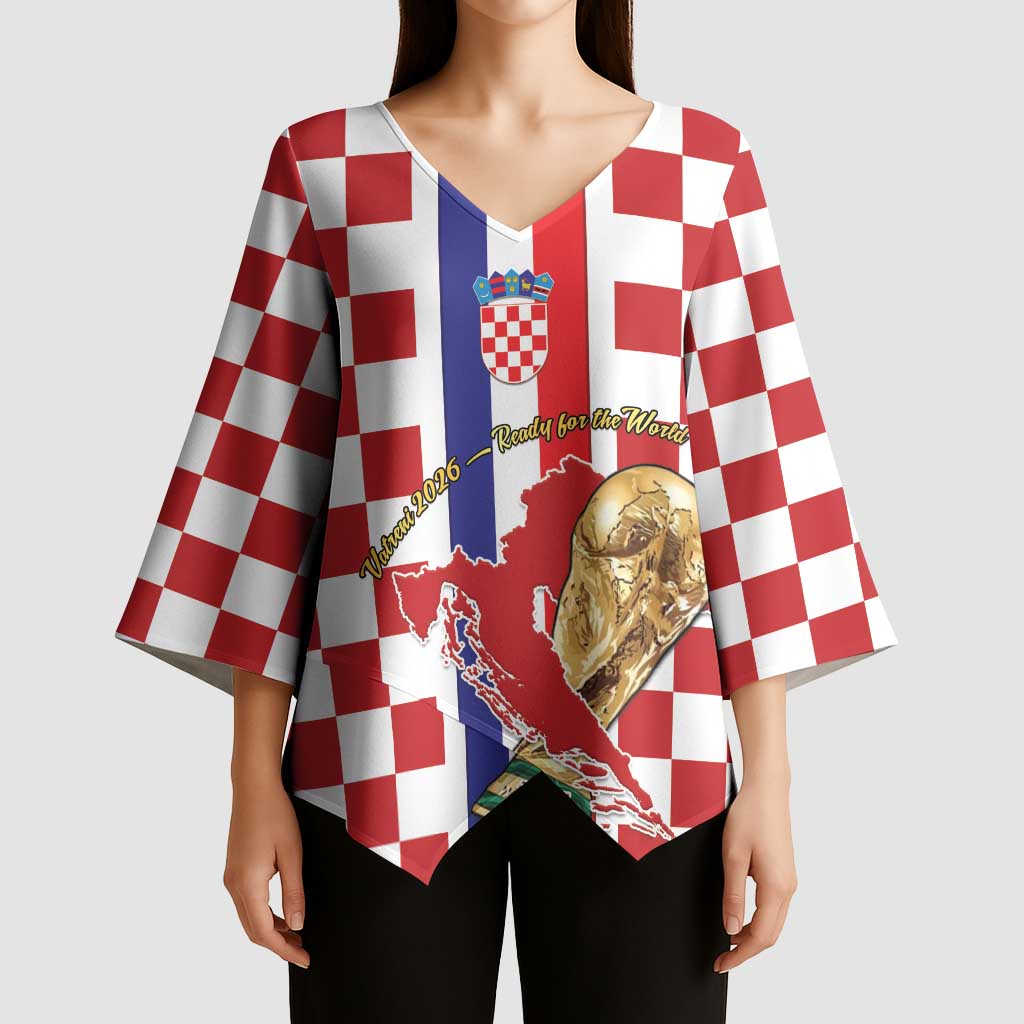 Custom Croatia Football Kimono Sleeve Blouse Vatreni 2026 Ready For The World - Wonder Print Shop