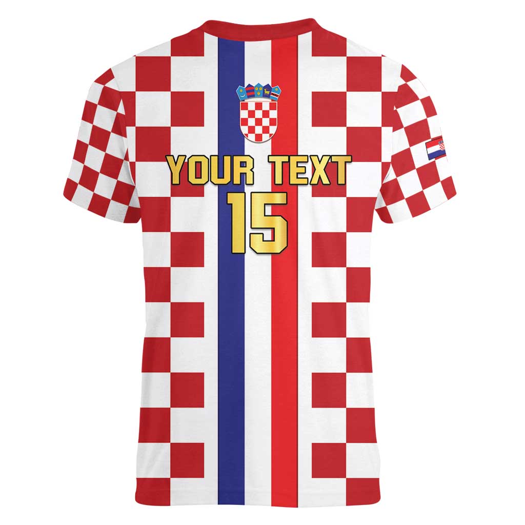 Custom Croatia Football Women V-Neck T-Shirt Vatreni 2026 Ready For The World - Wonder Print Shop