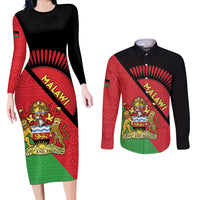 Personalised Malawi Couples Matching Long Sleeve Bodycon Dress and Long Sleeve Button Shirt Coat Of Arms - Flag Style