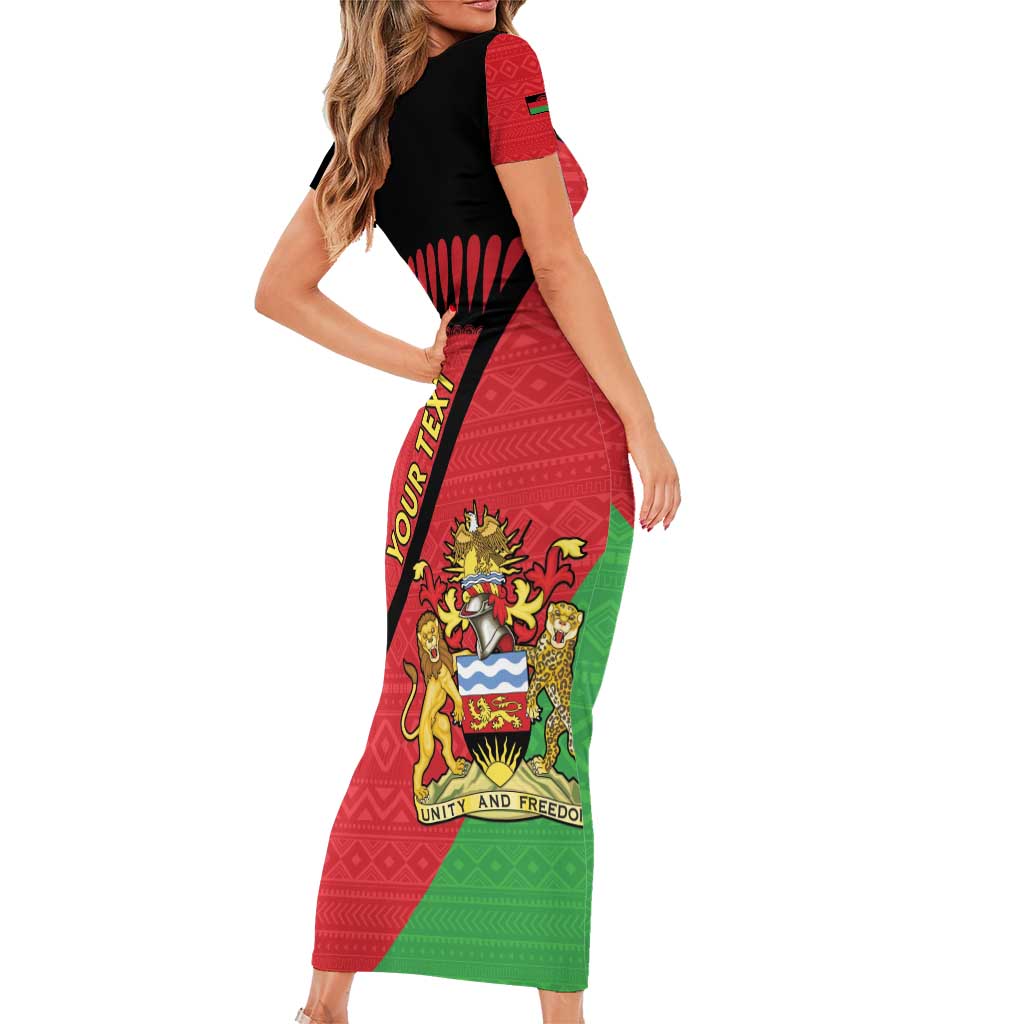 Personalised Malawi Family Matching Short Sleeve Bodycon Dress and Hawaiian Shirt Coat Of Arms - Flag Style - Wonder Print Shop