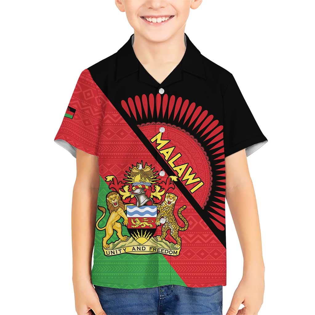 Personalised Malawi Kid Hawaiian Shirt Coat Of Arms - Flag Style - Wonder Print Shop