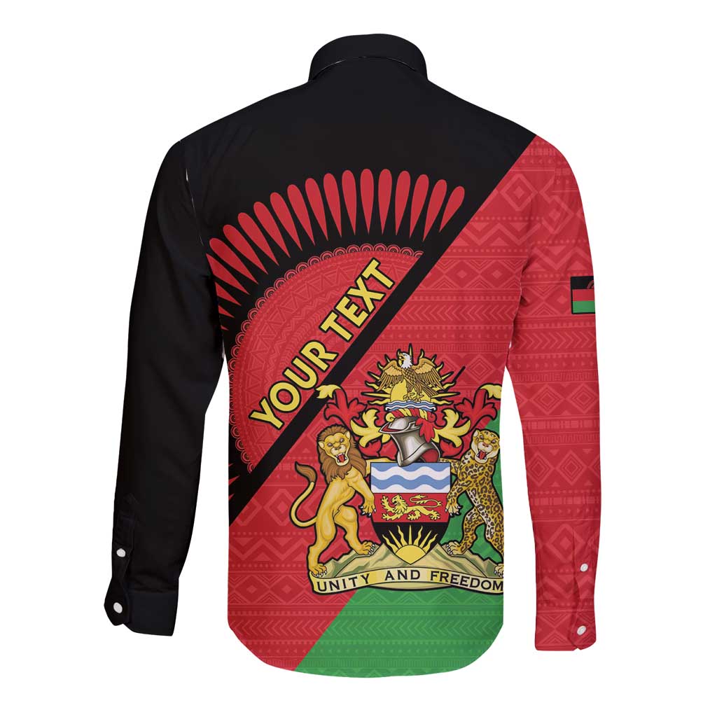 Personalised Malawi Long Sleeve Button Shirt Coat Of Arms - Flag Style