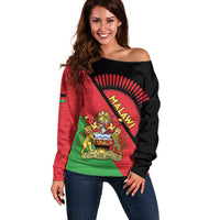 Personalised Malawi Off Shoulder Sweater Coat Of Arms - Flag Style - Wonder Print Shop
