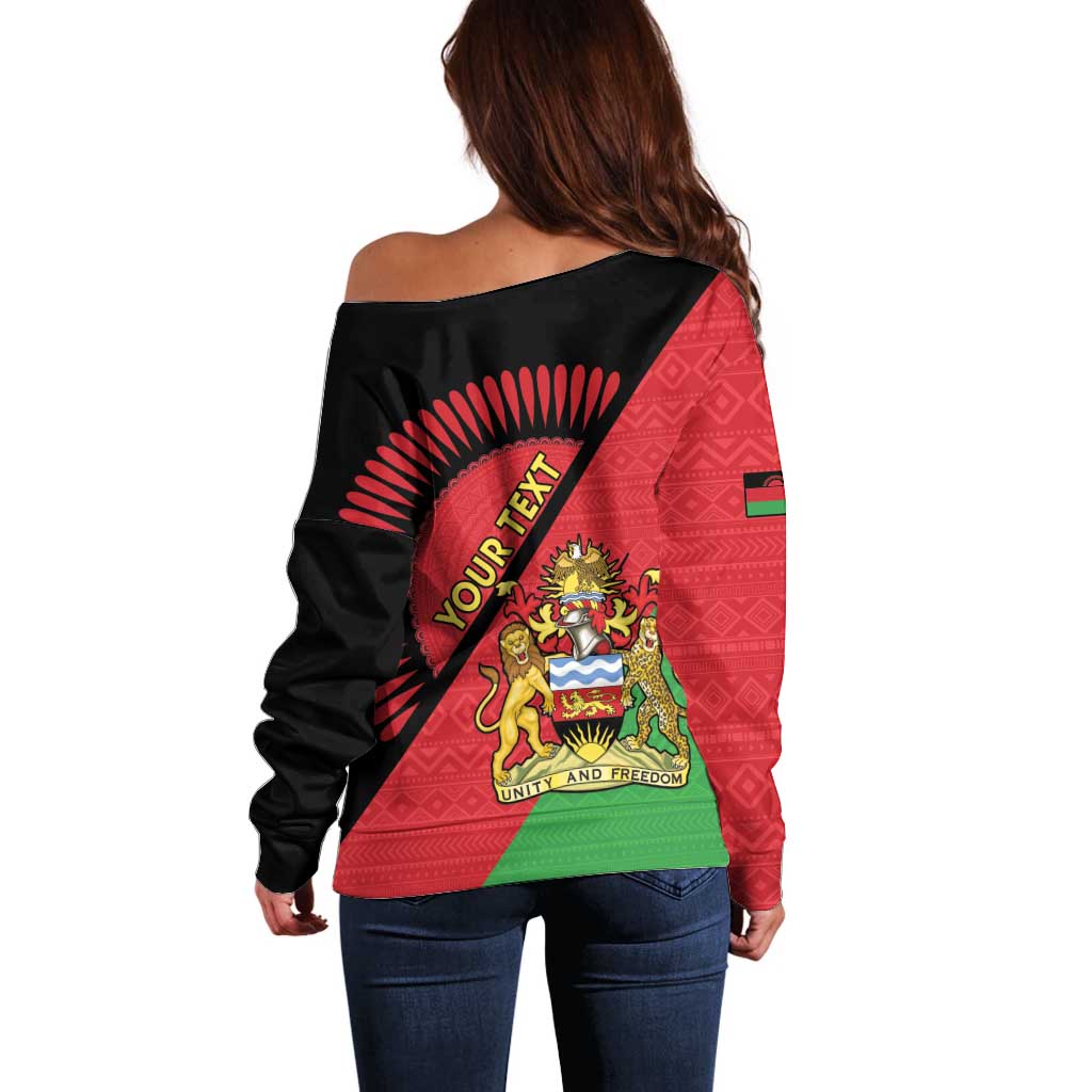 Personalised Malawi Off Shoulder Sweater Coat Of Arms - Flag Style - Wonder Print Shop