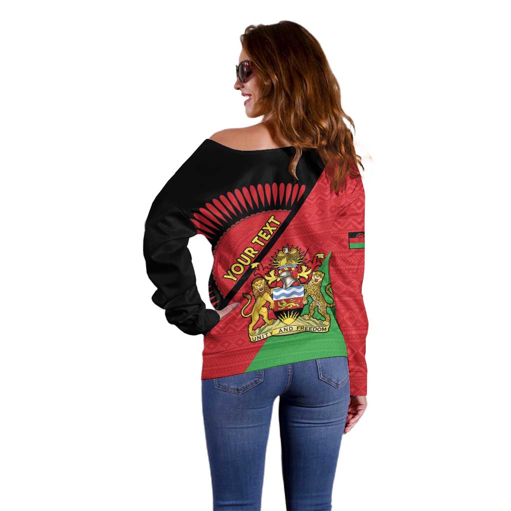 Personalised Malawi Off Shoulder Sweater Coat Of Arms - Flag Style - Wonder Print Shop