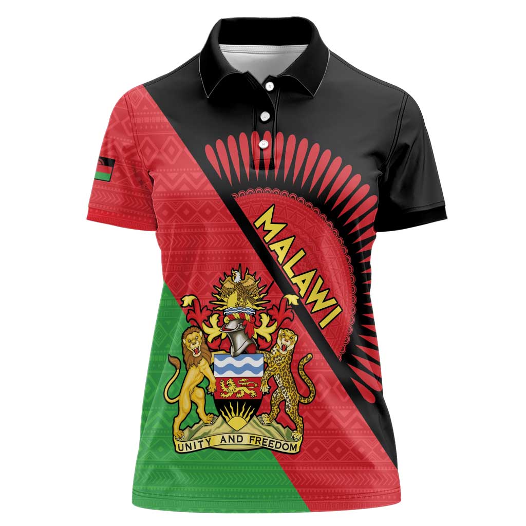Personalised Malawi Women Polo Shirt Coat Of Arms - Flag Style - Wonder Print Shop