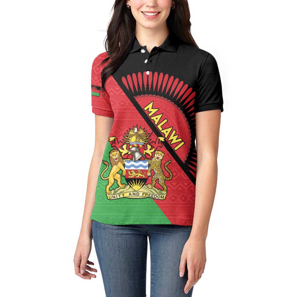 Personalised Malawi Women Polo Shirt Coat Of Arms - Flag Style - Wonder Print Shop