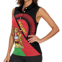 Personalised Malawi Women Sleeveless Polo Shirt Coat Of Arms - Flag Style - Wonder Print Shop