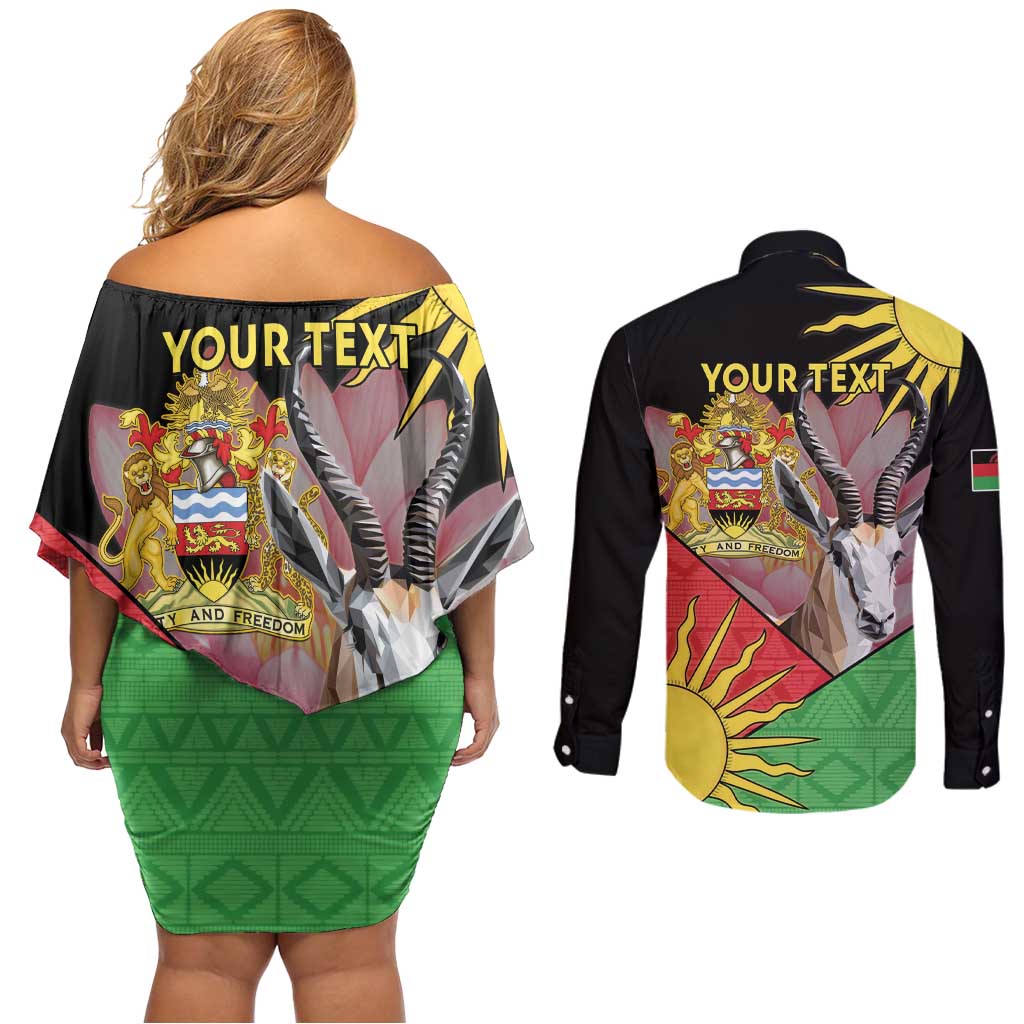 Personalised Malawi Thomsons Gazelle Couples Matching Off Shoulder Short Dress and Long Sleeve Button Shirt Lotus - African Pattern