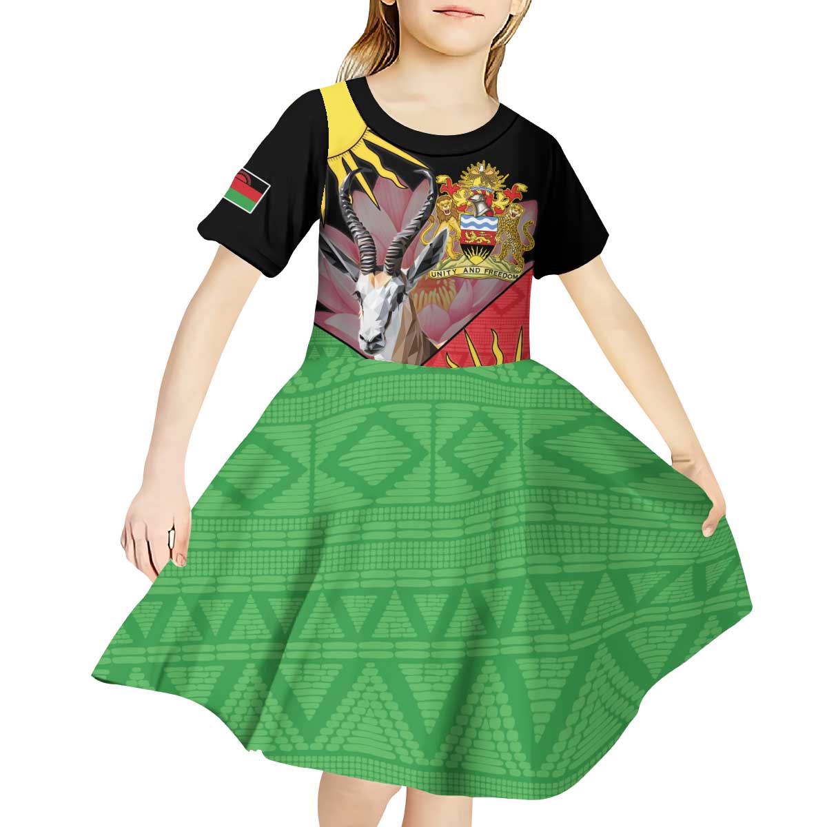 Personalised Malawi Thomsons Gazelle Kid Short Sleeve Dress Lotus - African Pattern - Wonder Print Shop