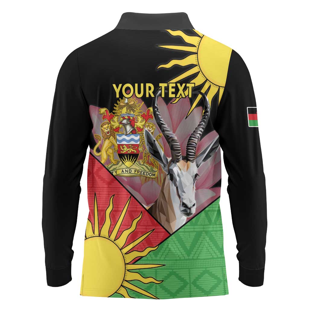 Personalised Malawi Thomsons Gazelle Long Sleeve Polo Shirt Lotus - African Pattern - Wonder Print Shop