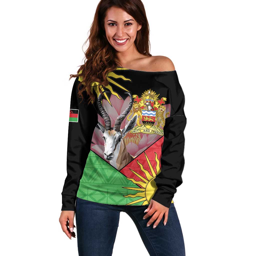Personalised Malawi Thomsons Gazelle Off Shoulder Sweater Lotus - African Pattern - Wonder Print Shop