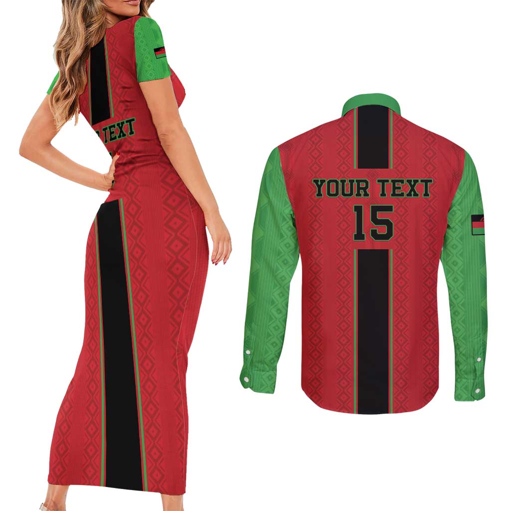 Custom Malawi Football Couples Matching Short Sleeve Bodycon Dress and Long Sleeve Button Shirt Go Flames