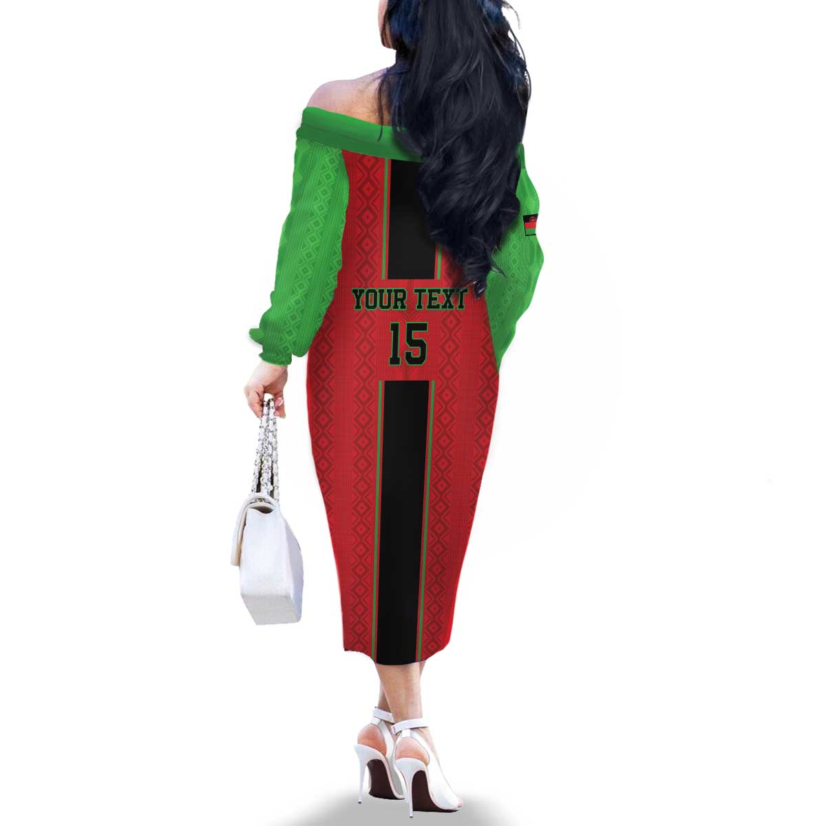 Custom Malawi Football Family Matching Off The Shoulder Long Sleeve Dress and Hawaiian Shirt Go Flames