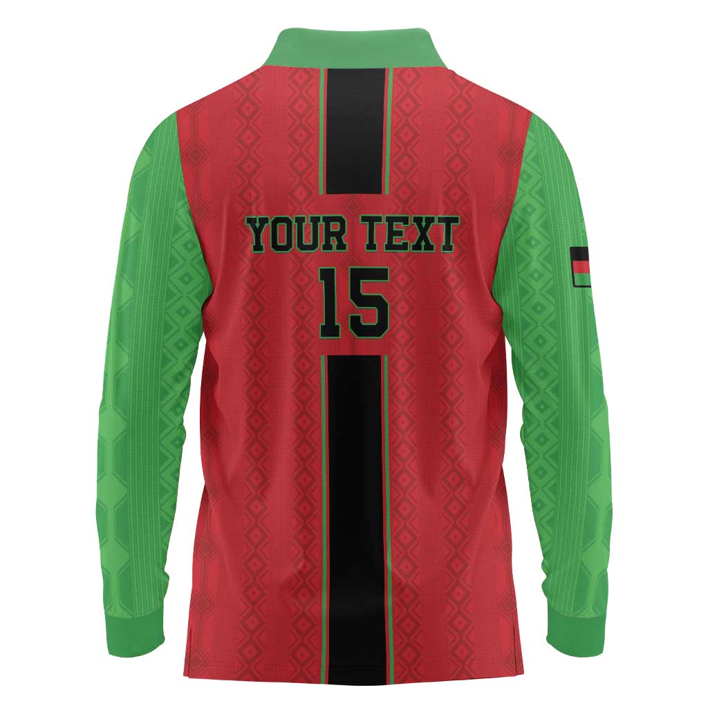 Custom Malawi Football Long Sleeve Polo Shirt Go Flames - Wonder Print Shop