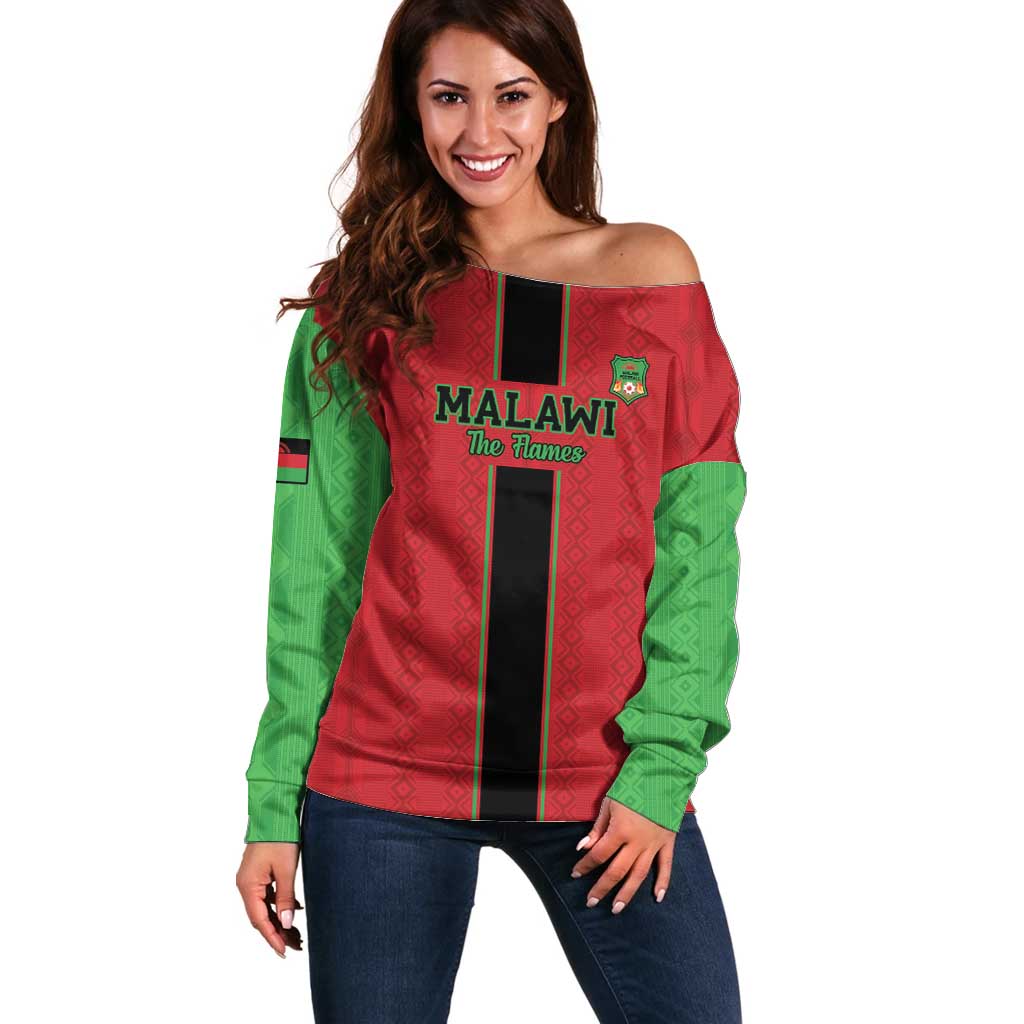Custom Malawi Football Off Shoulder Sweater Go Flames - Wonder Print Shop