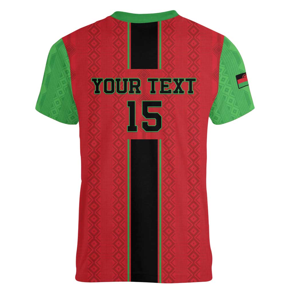 Custom Malawi Football Women V-Neck T-Shirt Go Flames - Wonder Print Shop