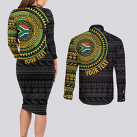 Personalised South Africa Couples Matching Long Sleeve Bodycon Dress and Long Sleeve Button Shirt African Tribal Pattern