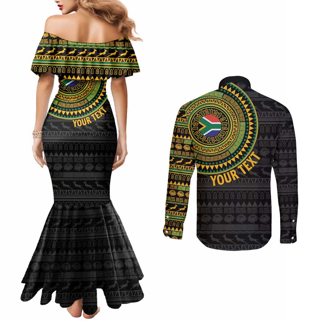 Personalised South Africa Couples Matching Mermaid Dress and Long Sleeve Button Shirt African Tribal Pattern