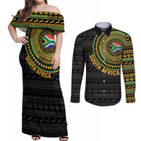 Personalised South Africa Couples Matching Off Shoulder Maxi Dress and Long Sleeve Button Shirt African Tribal Pattern