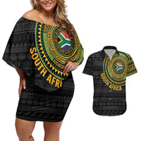 Personalised South Africa Couples Matching Off Shoulder Short Dress and Hawaiian Shirt African Tribal Pattern