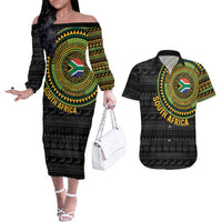 Personalised South Africa Couples Matching Off The Shoulder Long Sleeve Dress and Hawaiian Shirt African Tribal Pattern