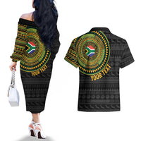 Personalised South Africa Couples Matching Off The Shoulder Long Sleeve Dress and Hawaiian Shirt African Tribal Pattern