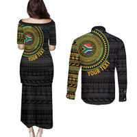 Personalised South Africa Couples Matching Puletasi and Long Sleeve Button Shirt African Tribal Pattern