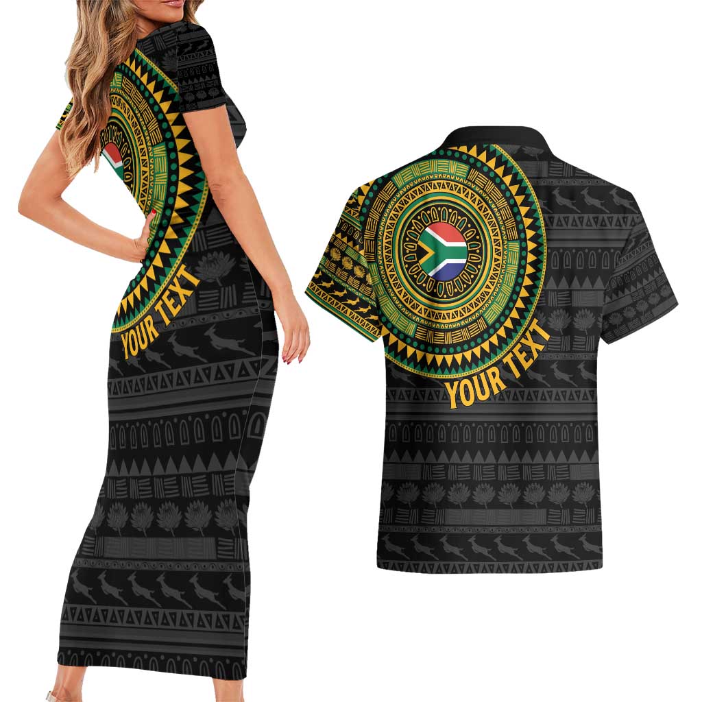 Personalised South Africa Couples Matching Short Sleeve Bodycon Dress and Hawaiian Shirt African Tribal Pattern