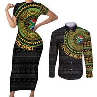 Personalised South Africa Couples Matching Short Sleeve Bodycon Dress and Long Sleeve Button Shirt African Tribal Pattern
