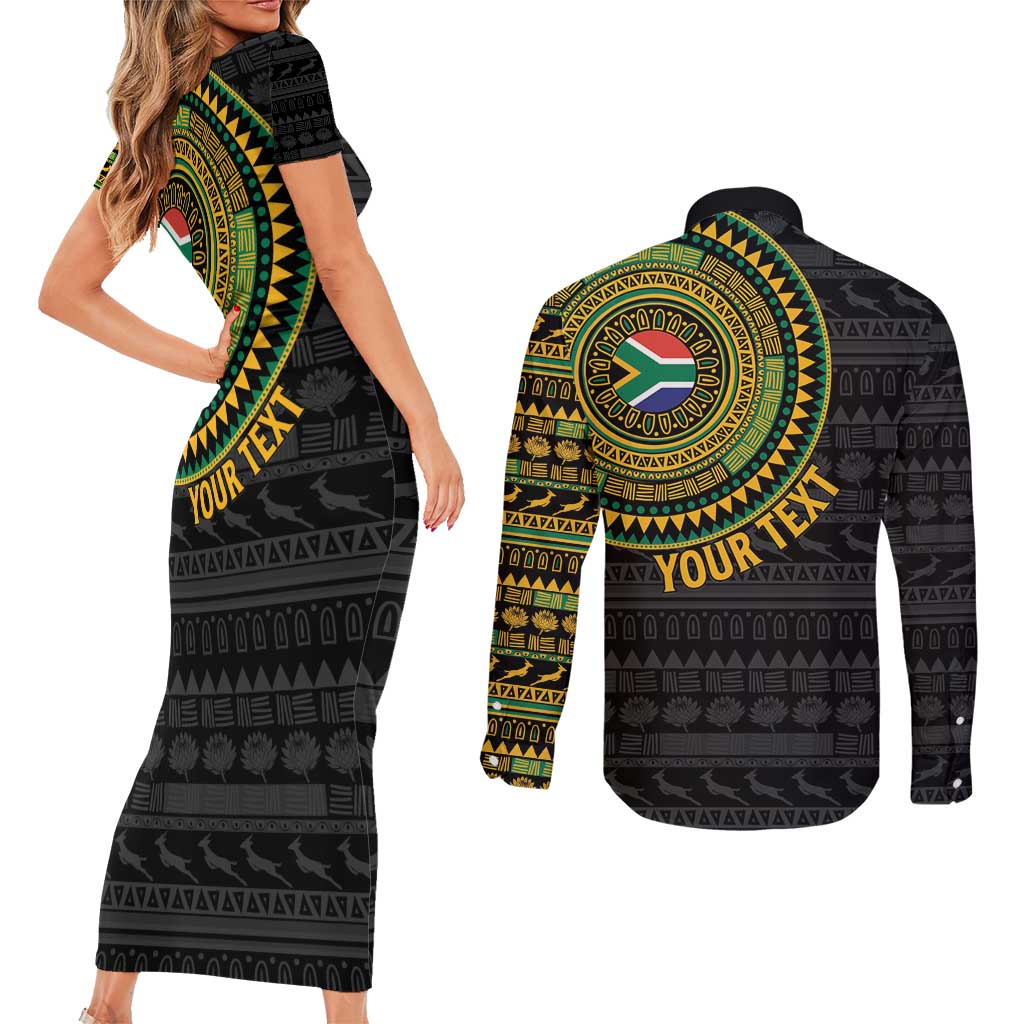 Personalised South Africa Couples Matching Short Sleeve Bodycon Dress and Long Sleeve Button Shirt African Tribal Pattern