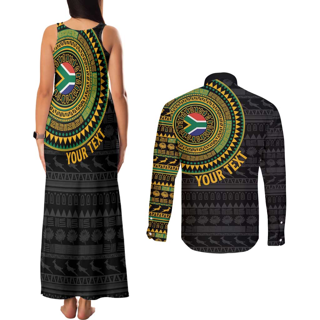Personalised South Africa Couples Matching Tank Maxi Dress and Long Sleeve Button Shirt African Tribal Pattern