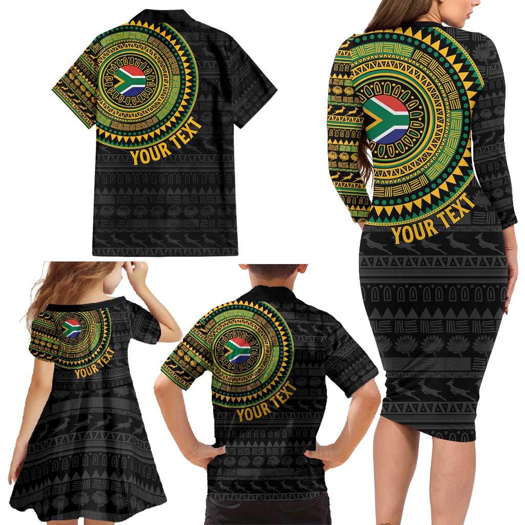 Personalised South Africa Family Matching Long Sleeve Bodycon Dress and Hawaiian Shirt African Tribal Pattern