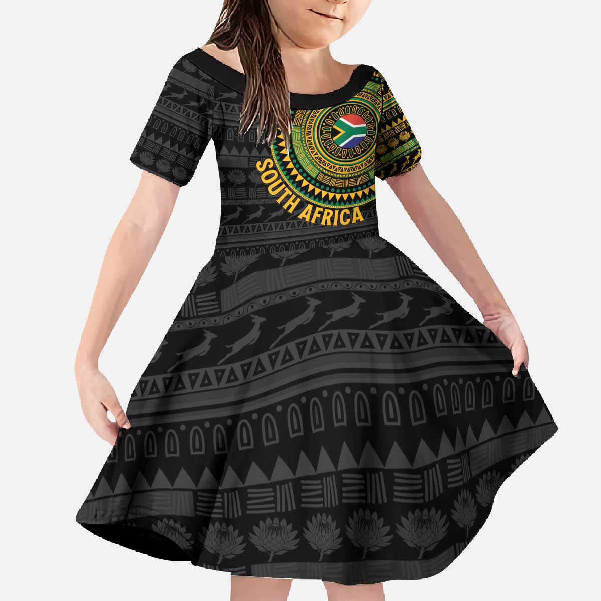 Personalised South Africa Family Matching Off The Shoulder Long Sleeve Dress and Hawaiian Shirt African Tribal Pattern