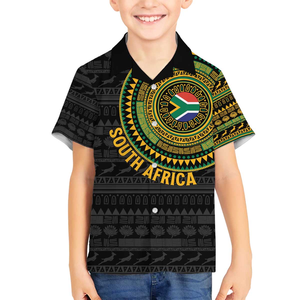 Personalised South Africa Family Matching Off The Shoulder Long Sleeve Dress and Hawaiian Shirt African Tribal Pattern