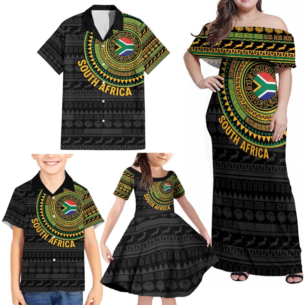 Personalised South Africa Family Matching Off Shoulder Maxi Dress and Hawaiian Shirt African Tribal Pattern