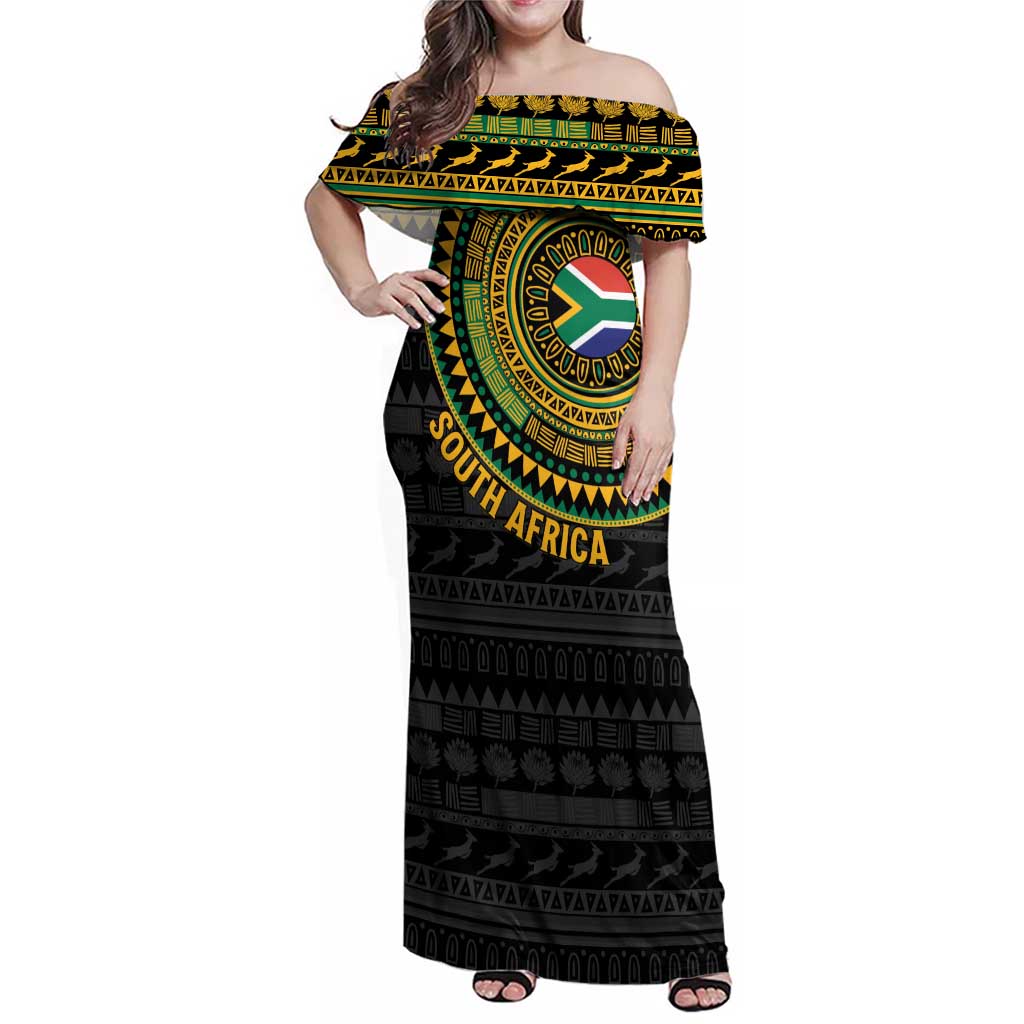 Personalised South Africa Family Matching Off Shoulder Maxi Dress and Hawaiian Shirt African Tribal Pattern